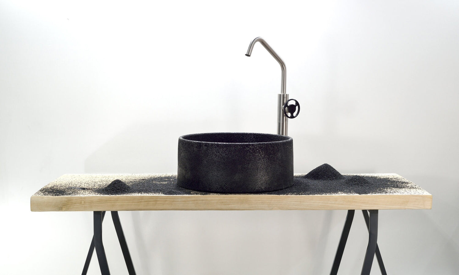 Starry Night : The Enchanting Black Sand and Quartz Washbasin