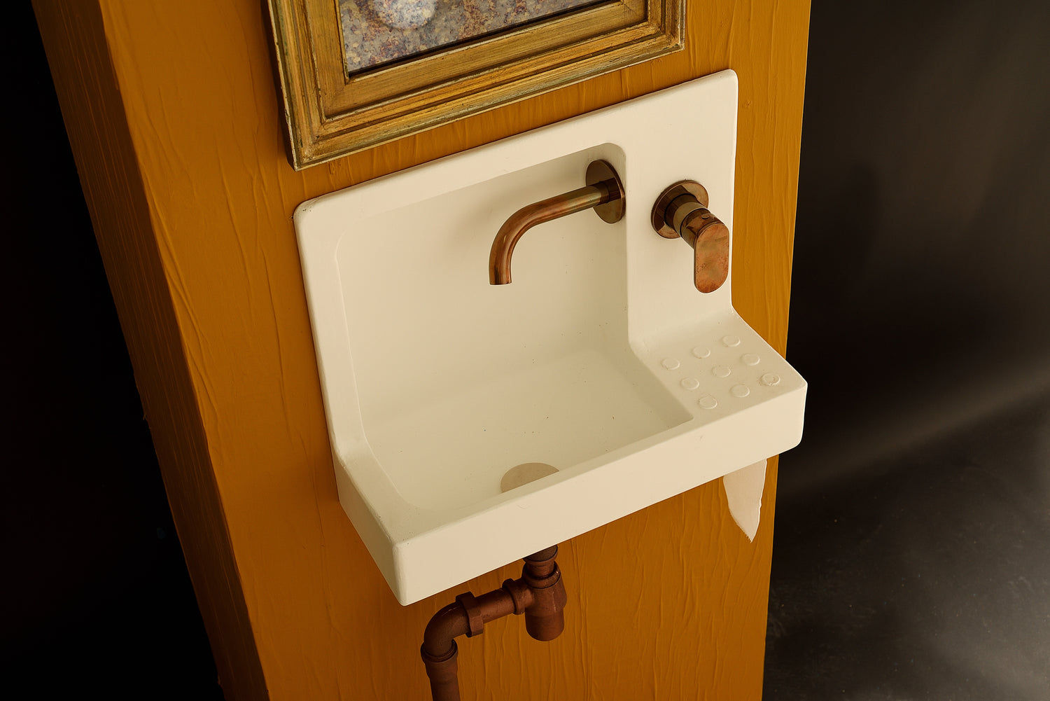 The Barbican Sink in Off White with Brass Faucet