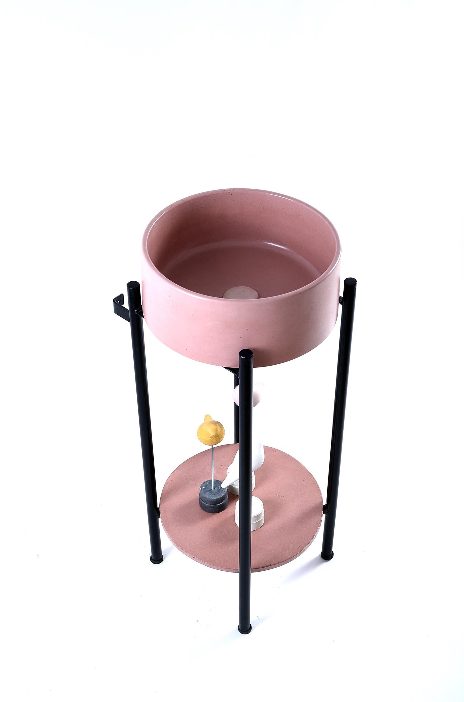 Oi Washbasin with Black Metal Pedestal and Bottom Shelf for Any Bathroom Style .