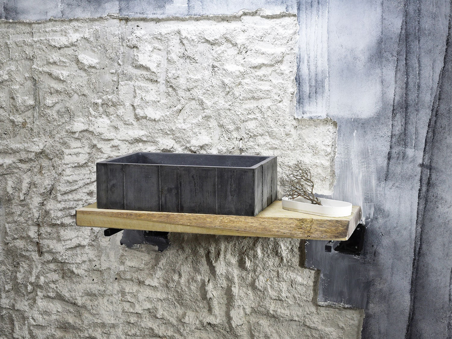 Nature's Embrace : The Textured Wood Grain Rectangular Washbasin