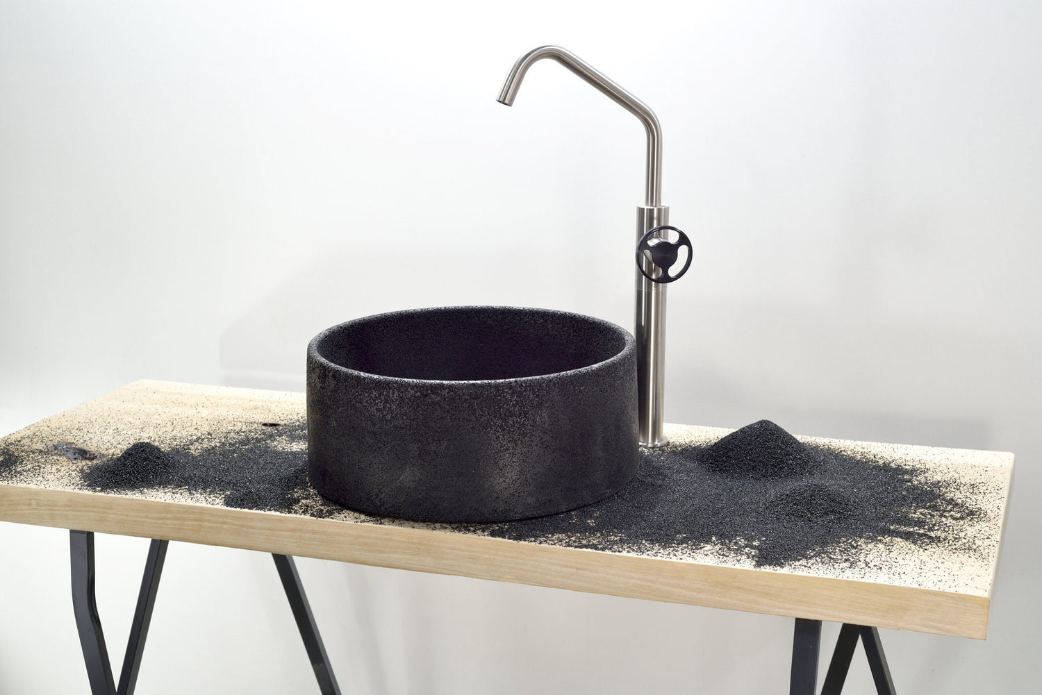 Starry Night : The Enchanting Black Sand and Quartz Washbasin