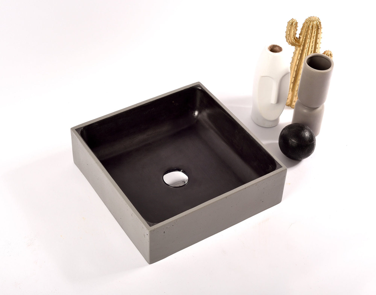 Square Washbasin in Charcoal Black Inside and Light Grey Outside