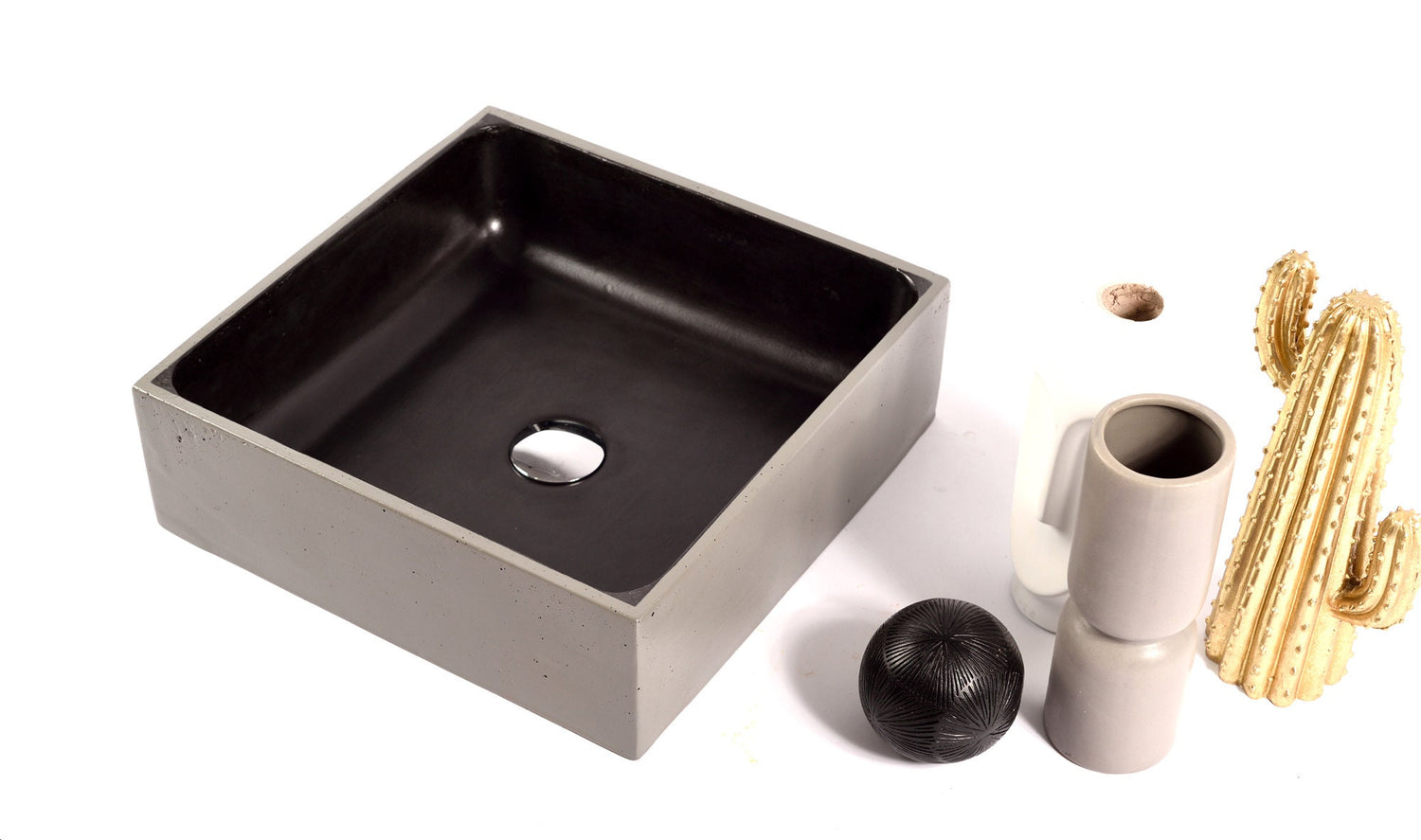 Square Washbasin in Charcoal Black Inside and Light Grey Outside