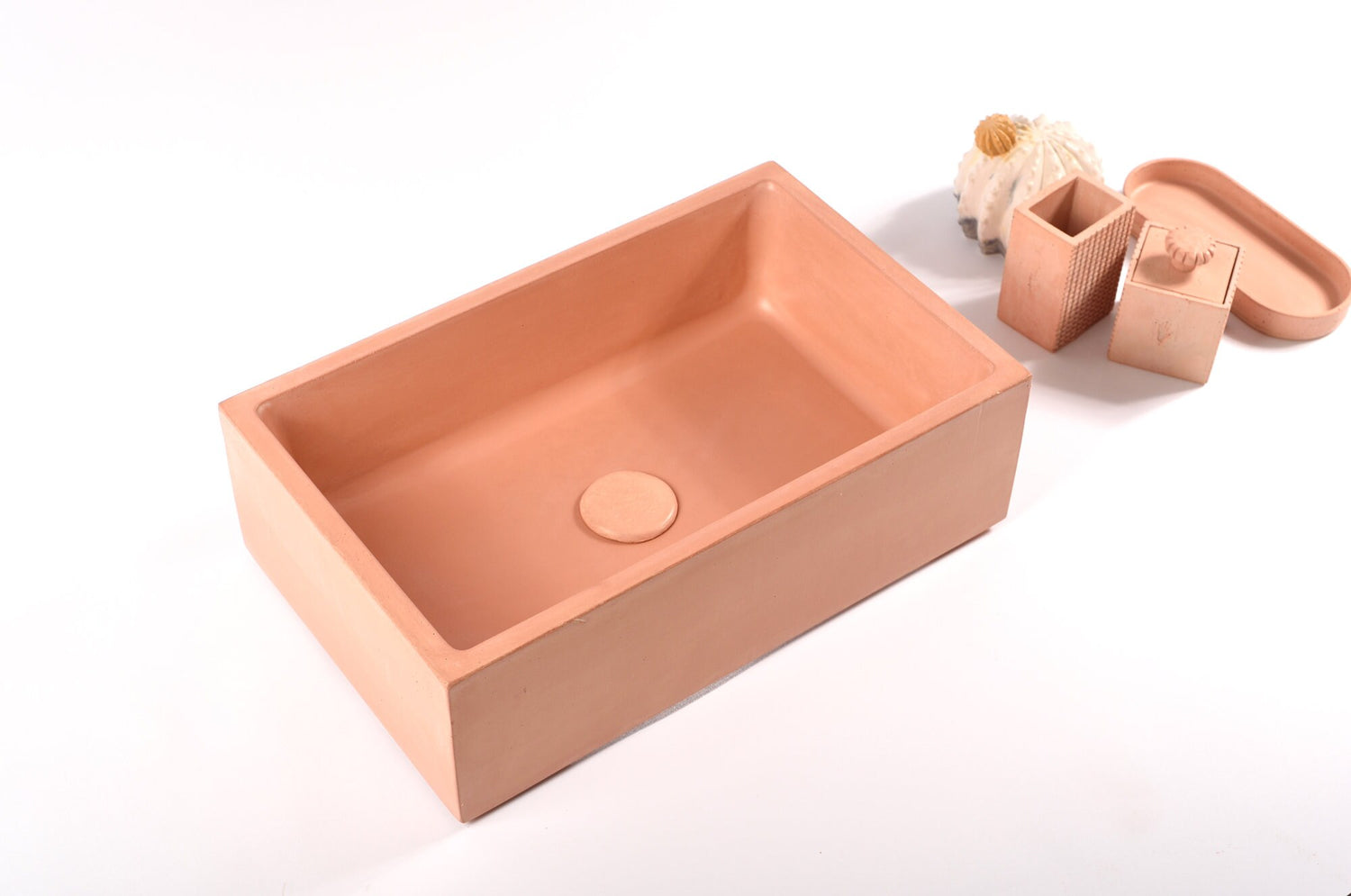 Fade Orange Bathroom Sink  with Unique Make Up Brush Pots Storage