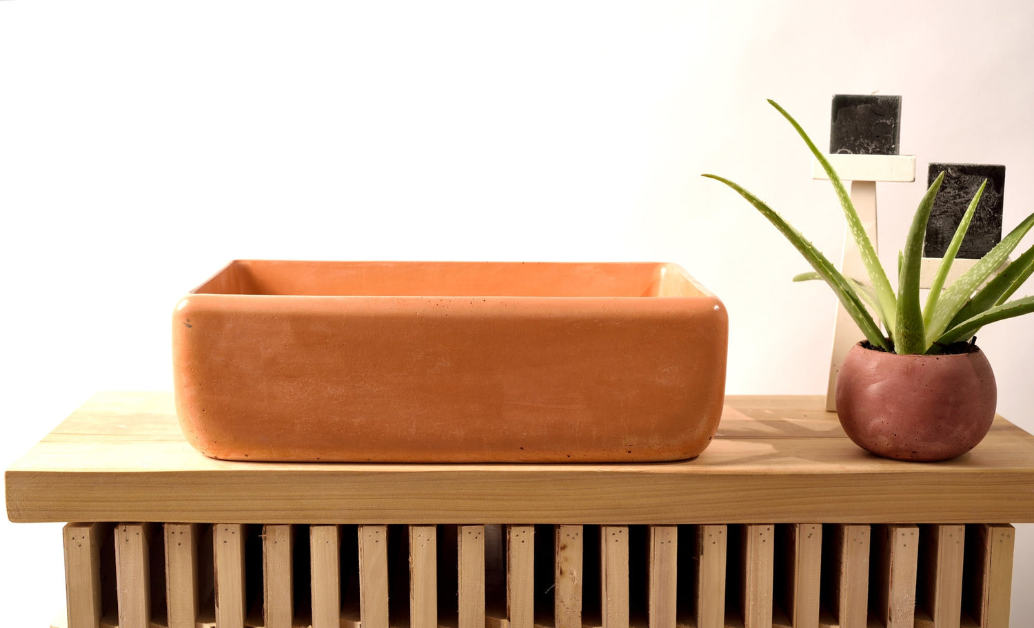 Oblio Washbasin with Rounded Corners, Terracotta Orange Top Basin