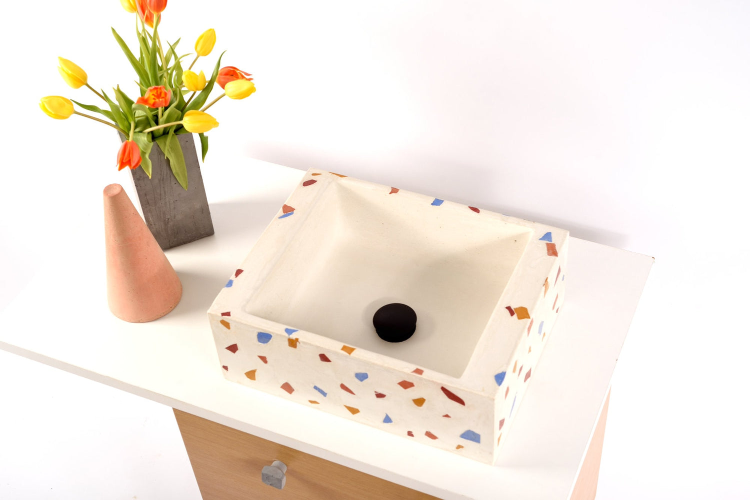 White Terrazzo Sink, Rectangular Terrazzo Washbasin, Bathroom Decor Sink, Custom Made Sink