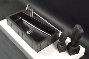 Architectural Elegance: The Asymmetrical Charcoal Black Rectangular Washbasin