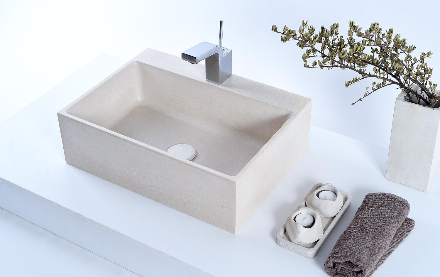 Sleek Rectangular Washbasin: Elegant Design with Functional Back Ledge