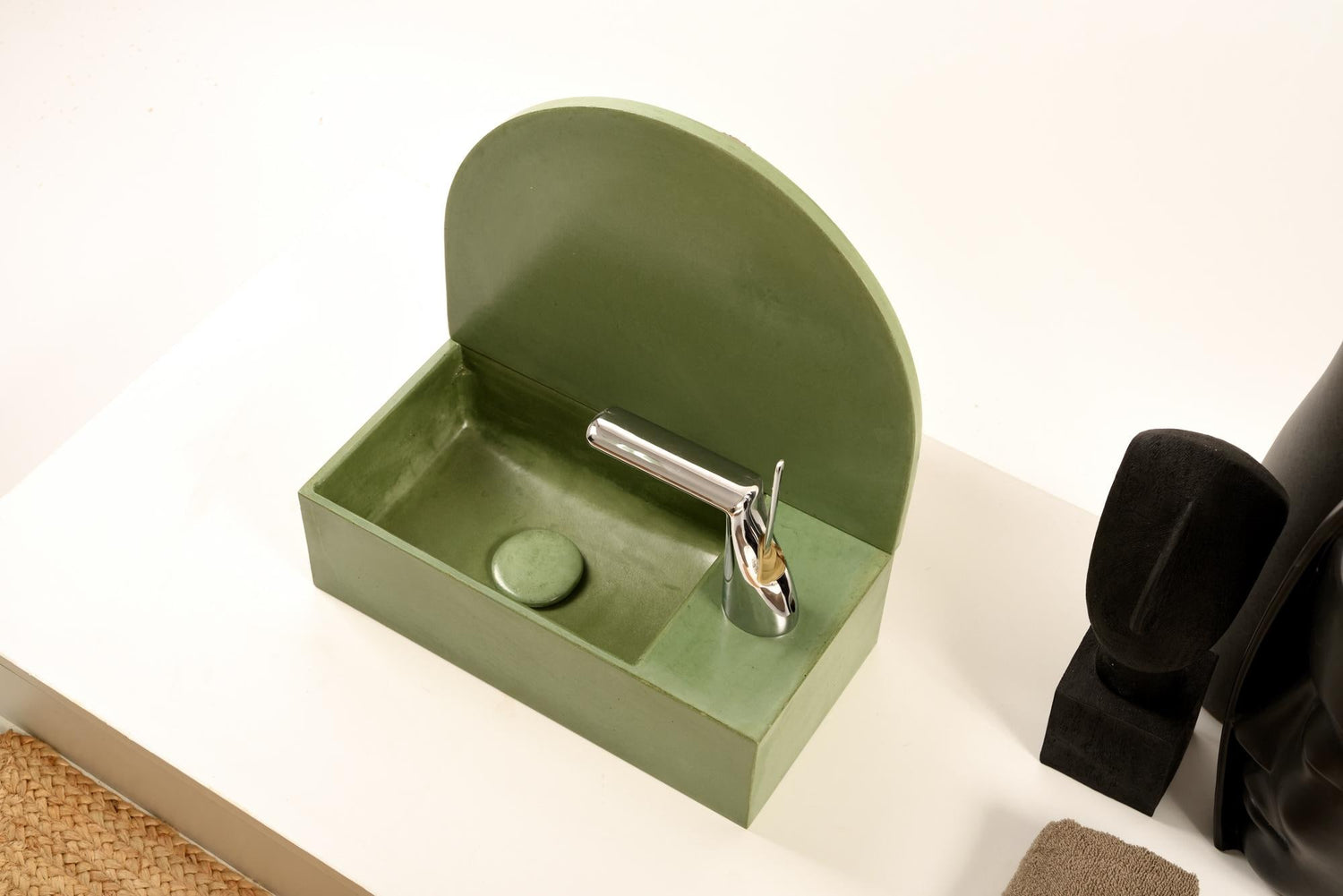 Elegant Washbasin with Backsplash in Olive Leaf Green , Backsplash Washbasin