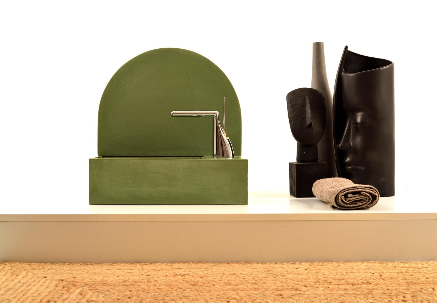 Elegant Washbasin with Backsplash in Olive Leaf Green , Backsplash Washbasin