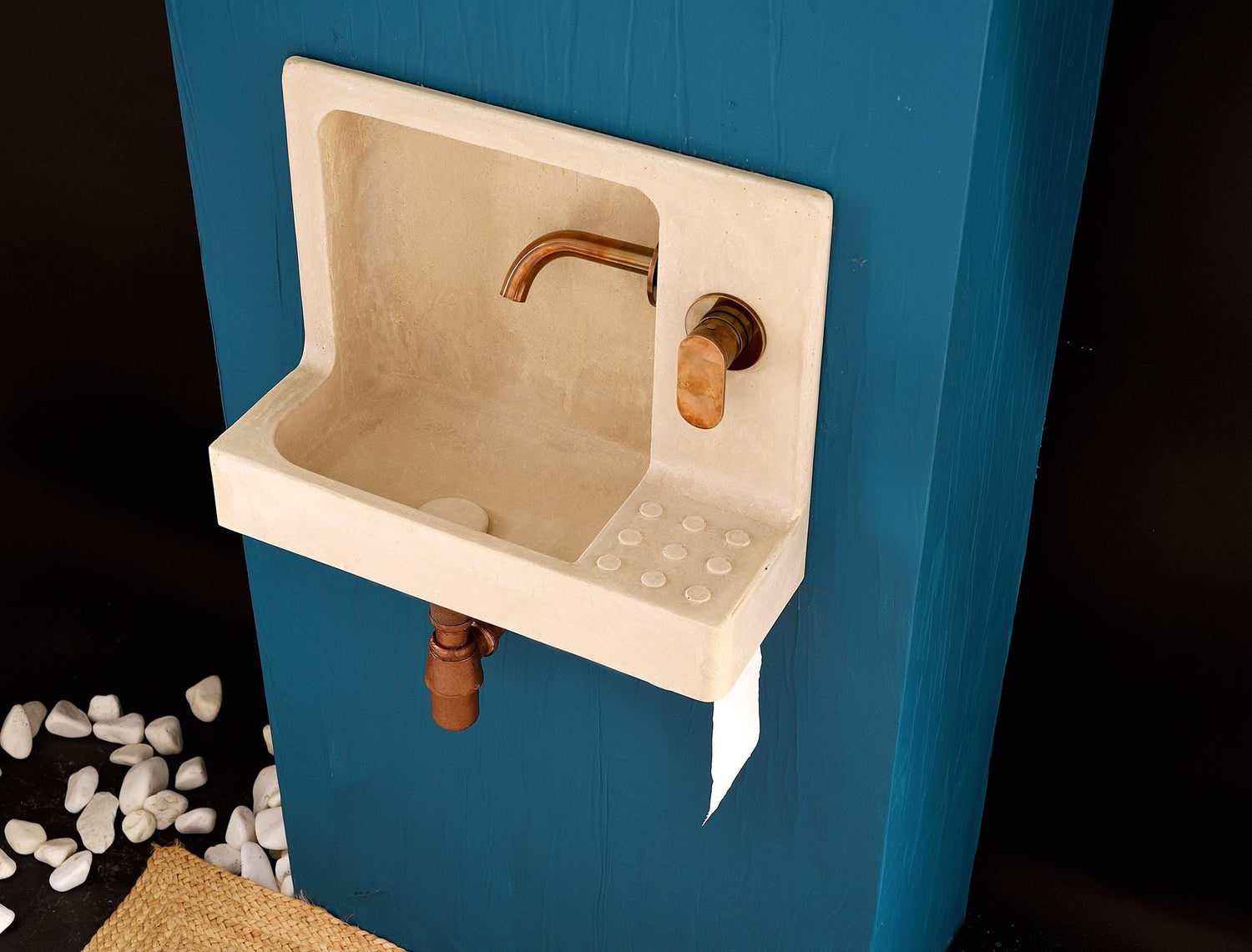 The Barbican Sink : Handcrafted Concrete with Brass Tap and Drain / Urban Concrete Sink With Backsplash /Wall Mounted Backsplash Sink