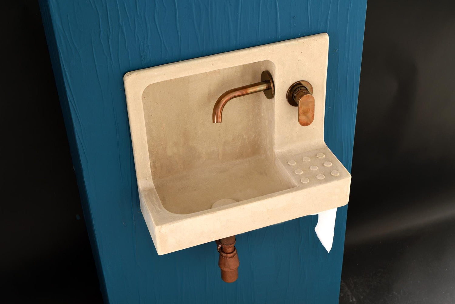 The Barbican Sink : Handcrafted Concrete with Brass Tap and Drain / Urban Concrete Sink With Backsplash /Wall Mounted Backsplash Sink